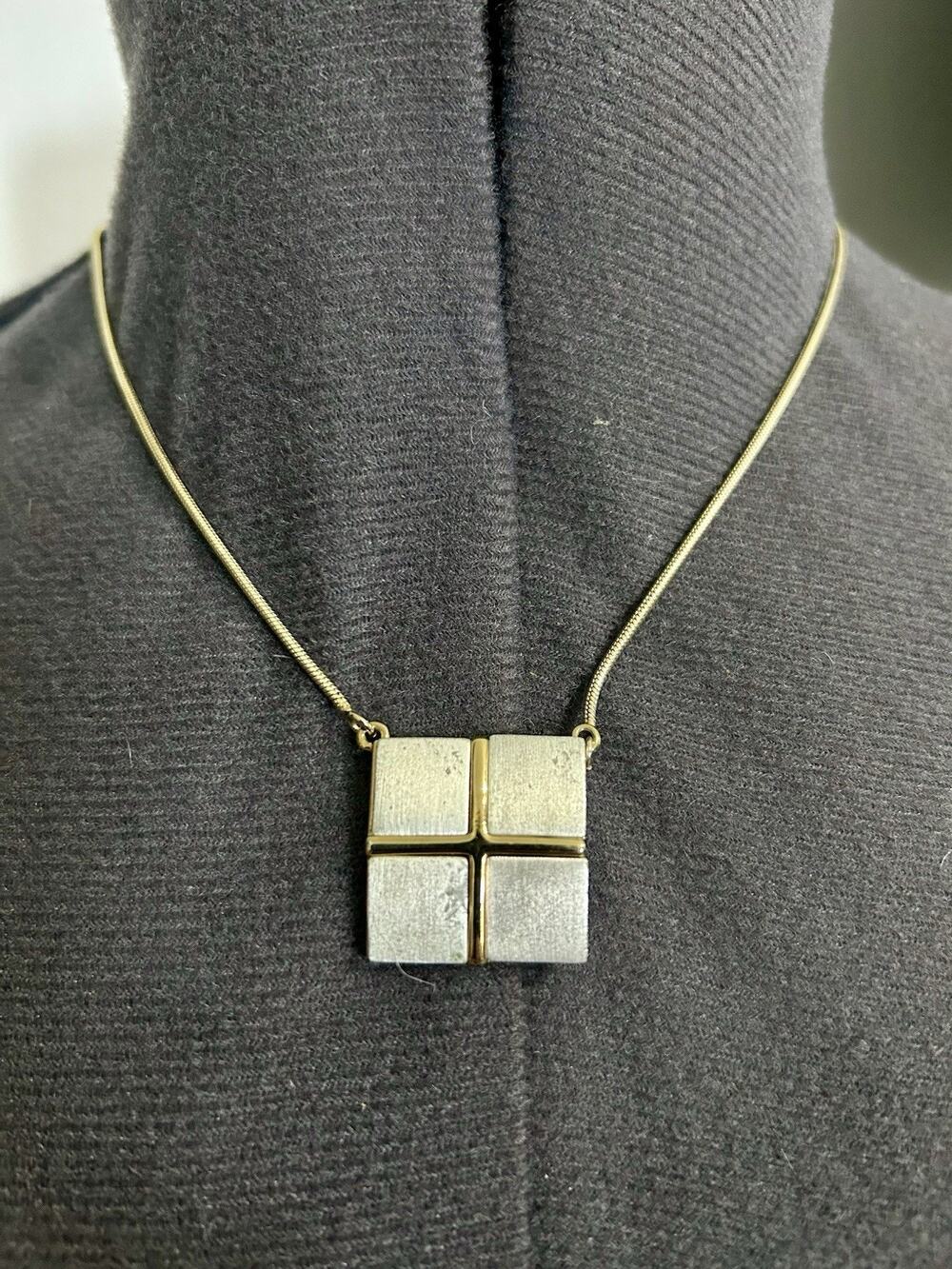 Monet Necklace Womens Gold Silver Tone Two Tone Vintage 16 Inch Square Pendant